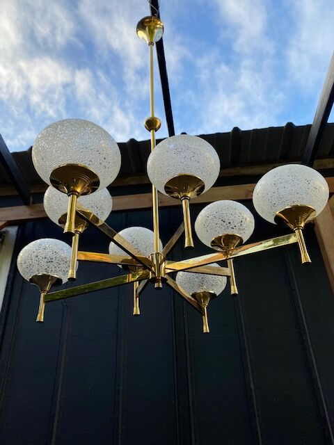 Lustre doré 8 globes vintage 1970