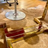 Belgo chrome dining table from the 70s with smoked glass