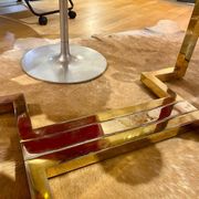 Table à manger Belgo chrome années 70 verre fumé