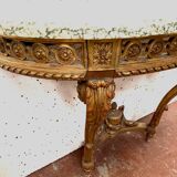 Louis XVI style console in gilded wood 20th century Veined green marble top
