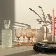 4 glasses tourbillon Rosaline wine in pink glass, Luminarc French glassware, vintage retro table