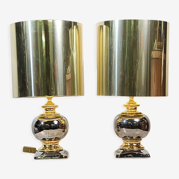 Pair of golden ceramic lamps, Italy 1970's