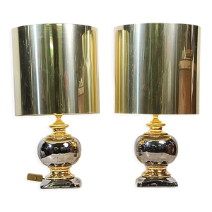 Paire de lampes en céramique dorée,