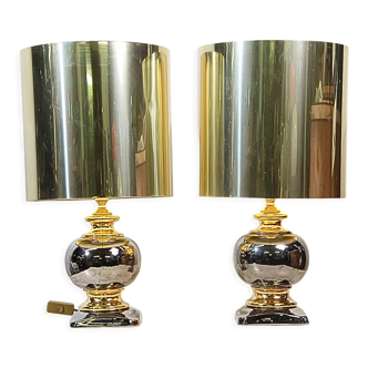 Pair of golden ceramic lamps, Italy 1970's