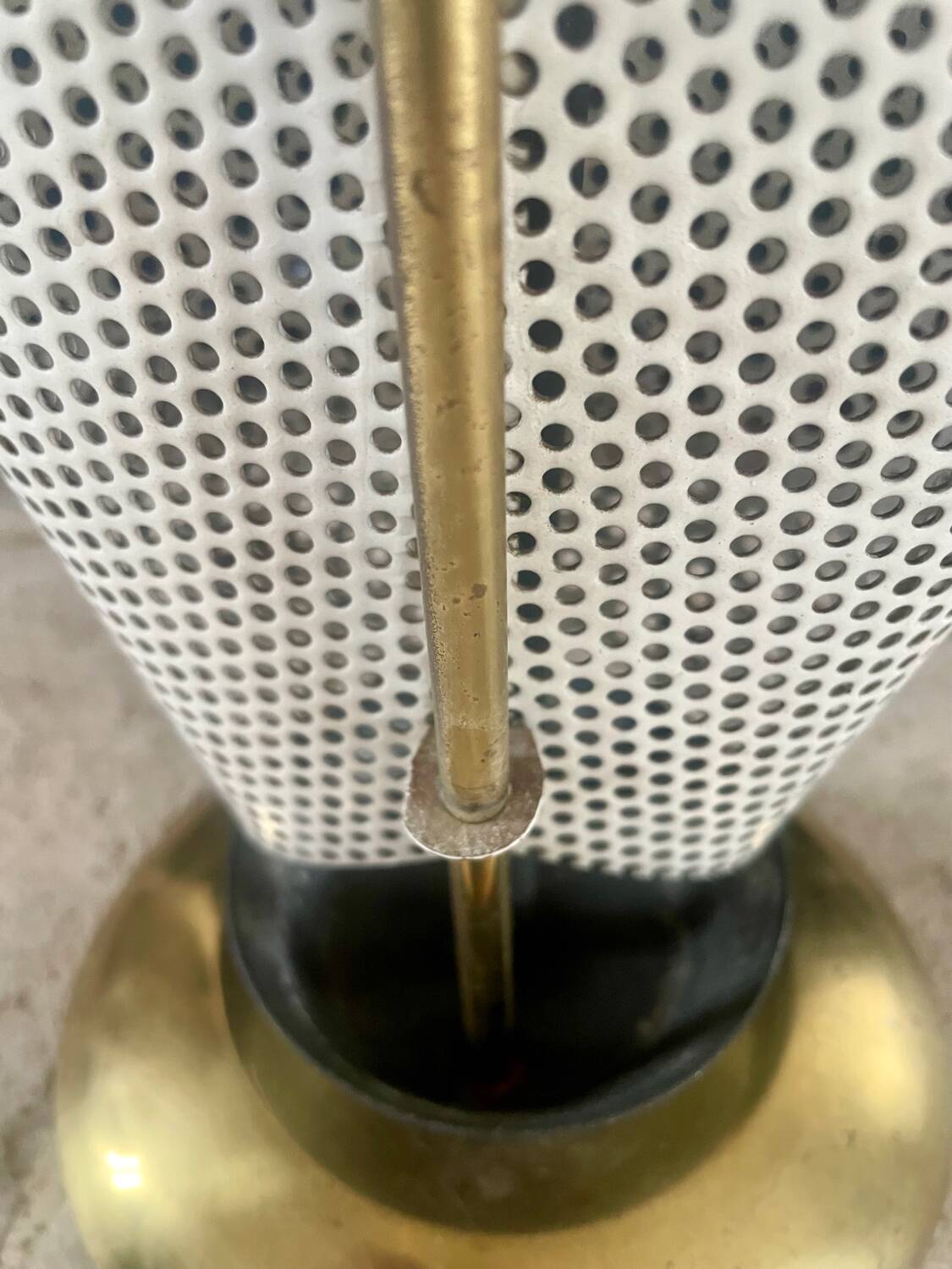 Metal umbrella stand with rigitulle and brass from the 1950s.