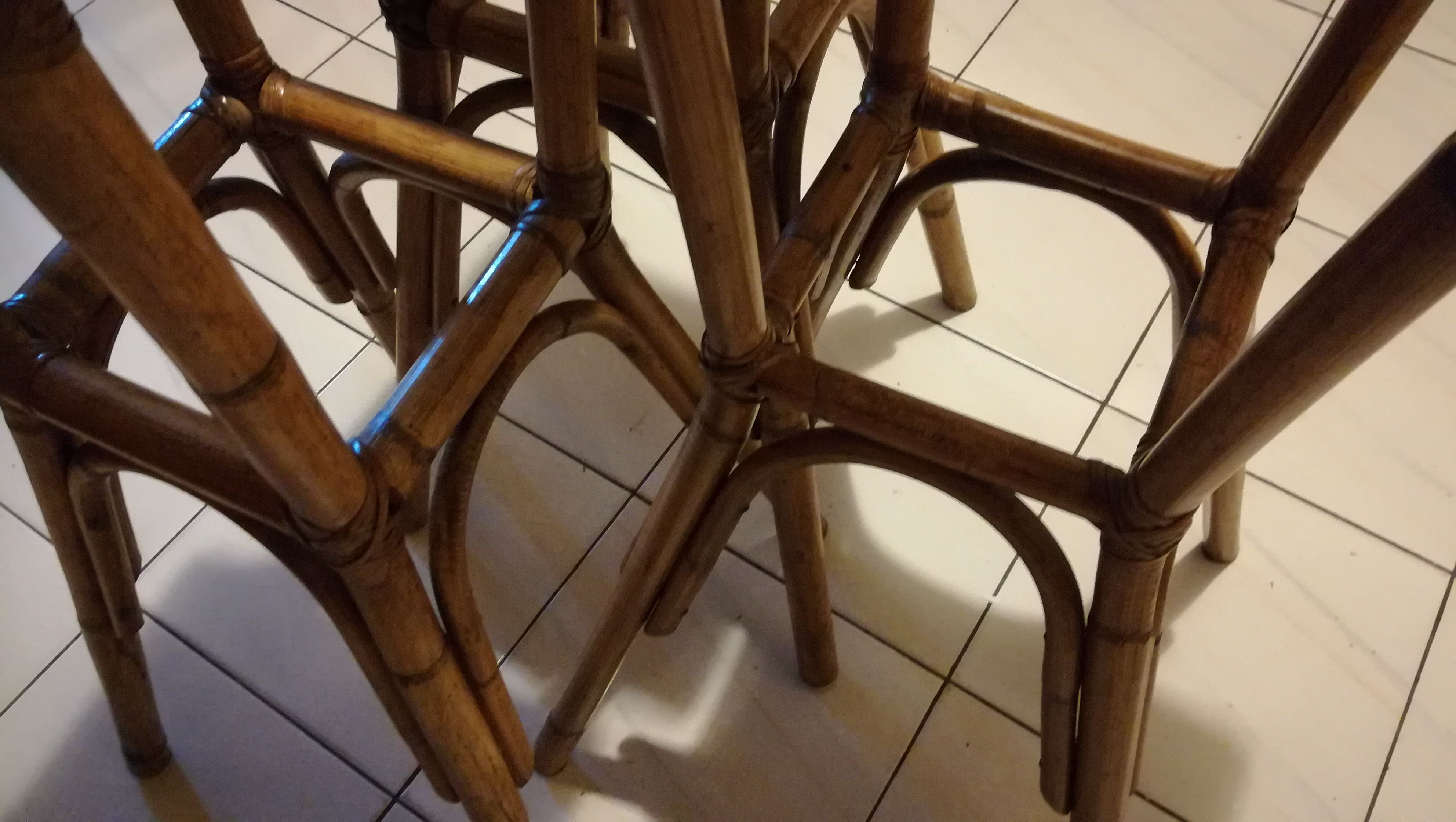 3 rattan bar stools seated mulched 1960s