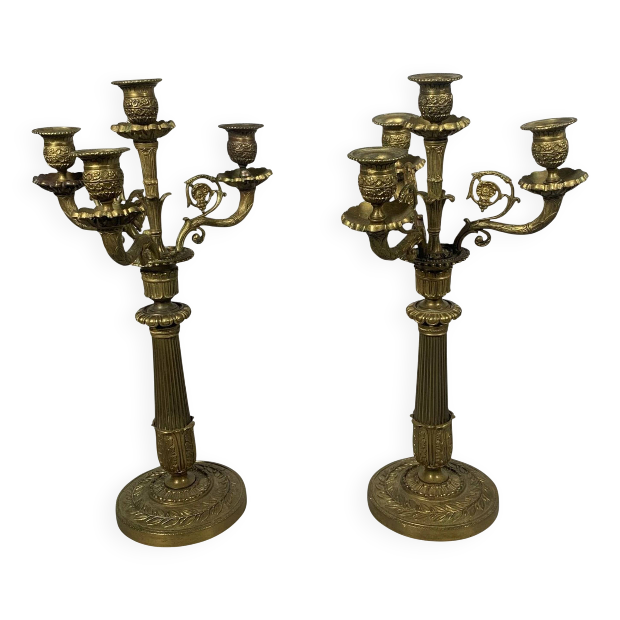 Paire De Candelabres En Bronze style Restauration XIXeme Siecle