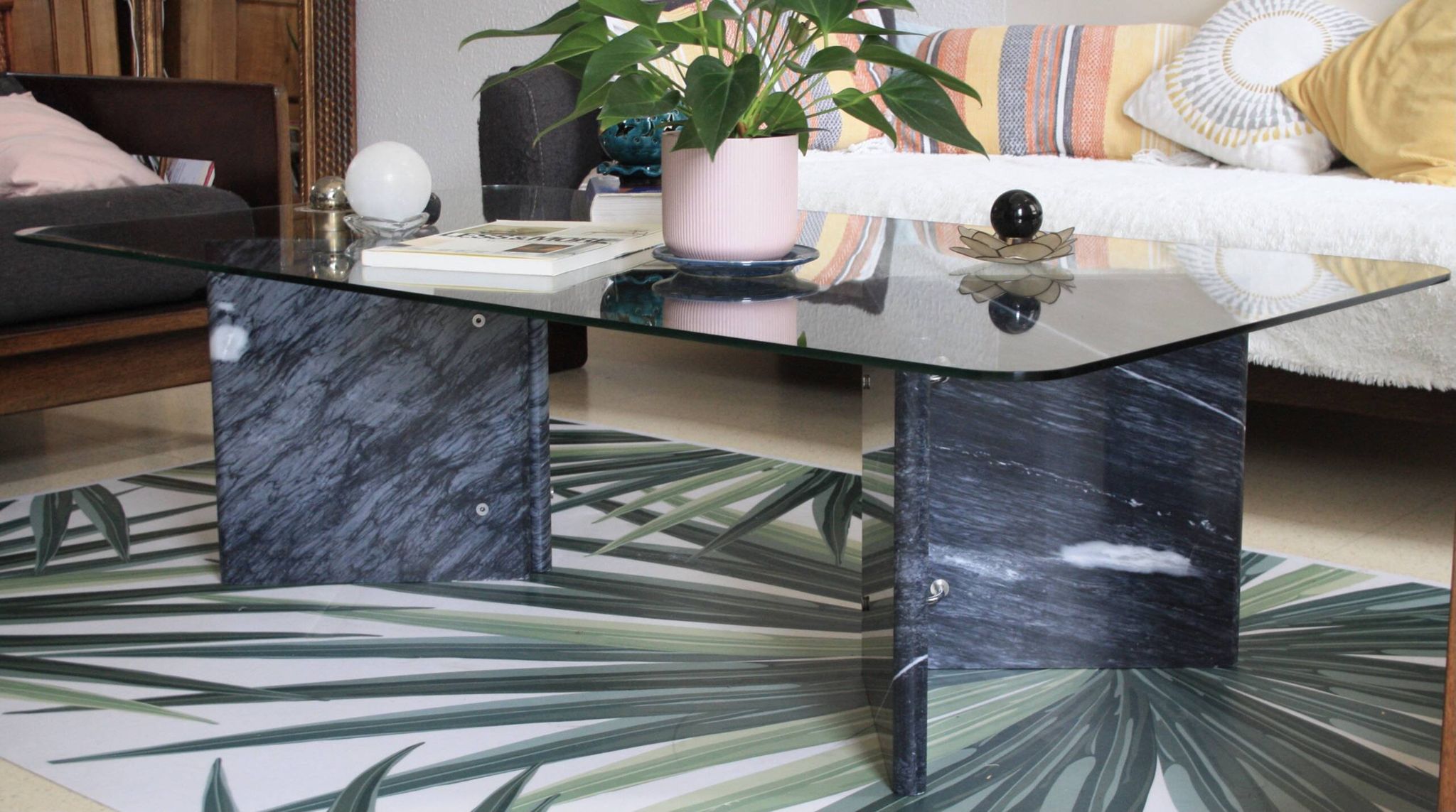 Ikea marble and glass coffee table 1980