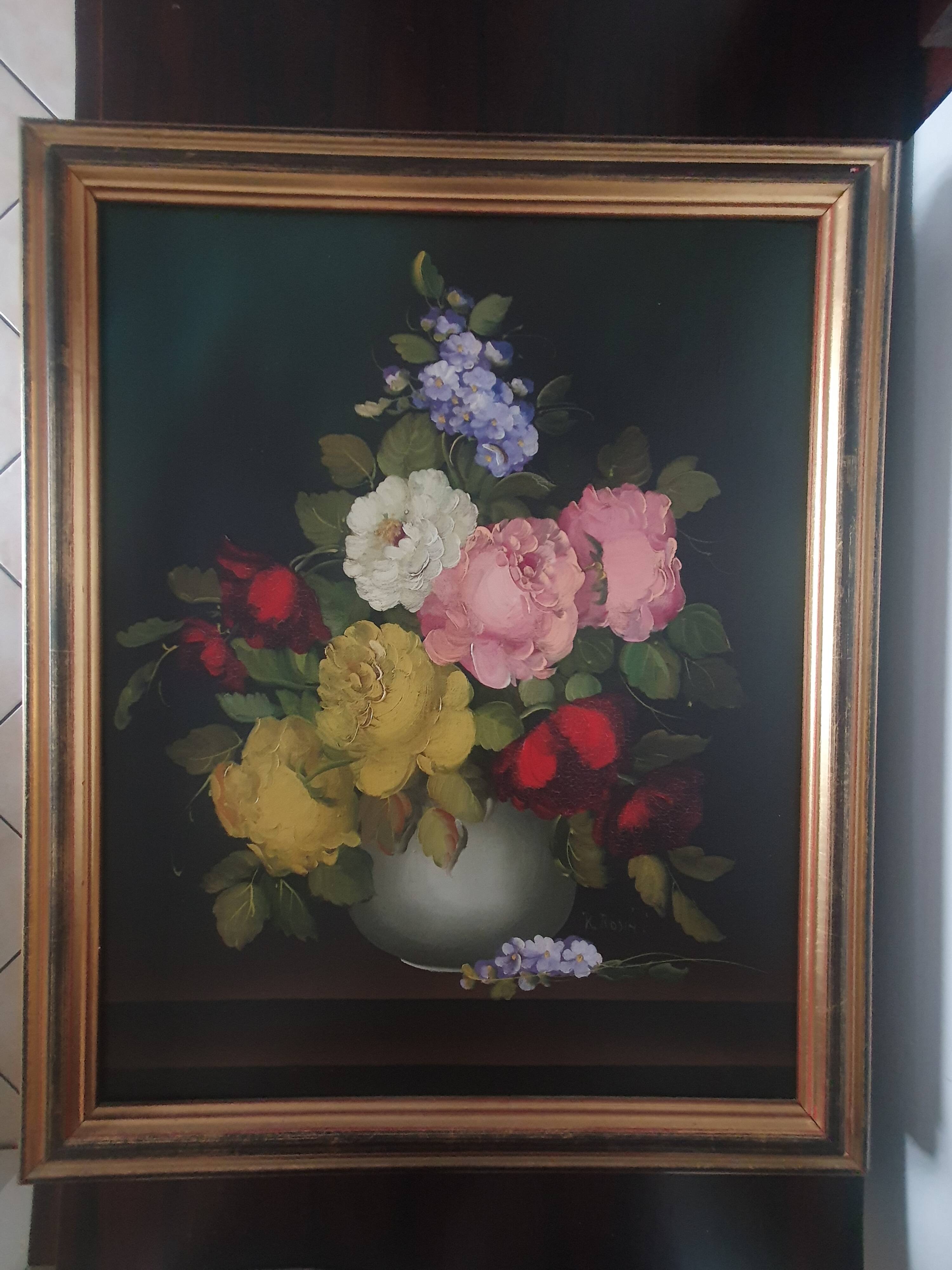Floral painting R. Rosini, very good condition.