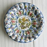 Large decorative dish hand painted with floral and bird motifs