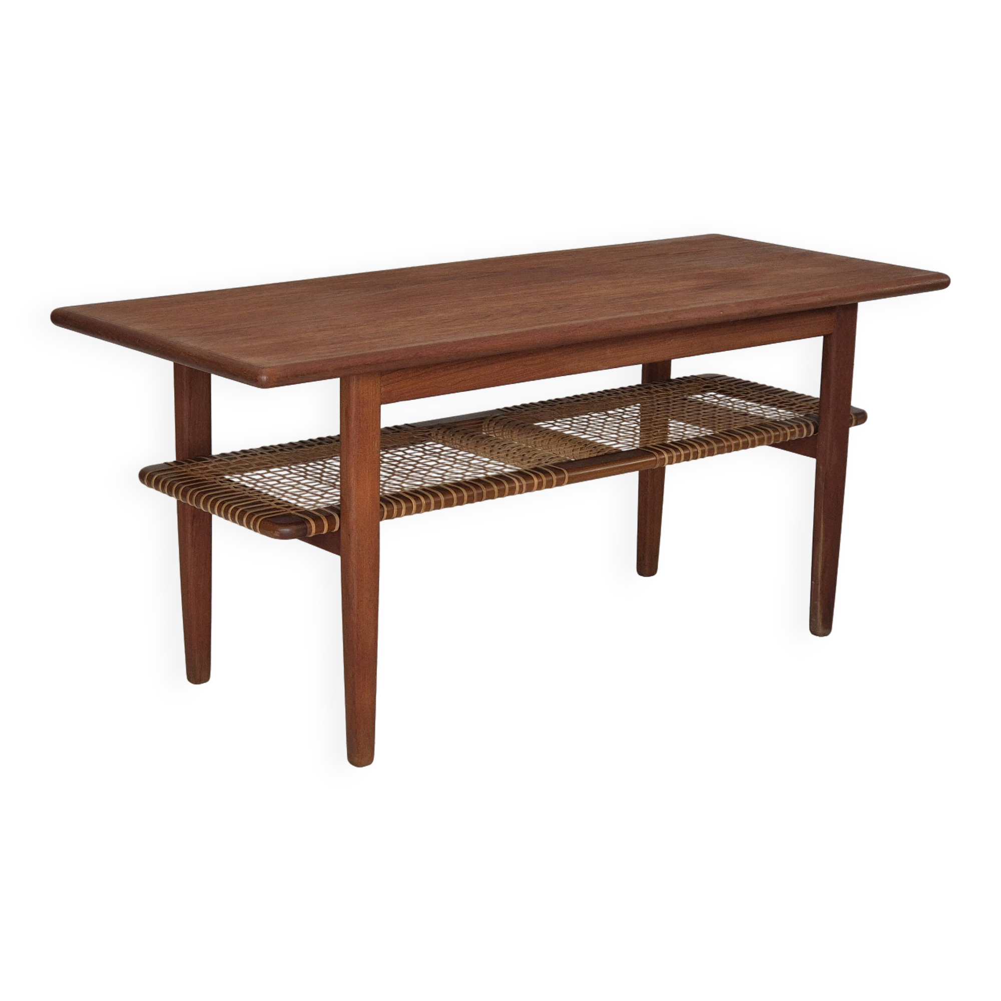 1970s, Scandinavian coffee table, original condition, teak wood, rattan.