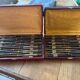 Service of 24 Art Deco knives with wooden handles and engraved metal ferrules from 1930.