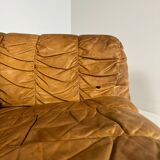 Mid-century cognac leather lounge sofa in oak