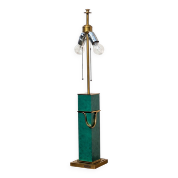 Pied de lampe vintage Jean Roche, 1980, laiton & vert