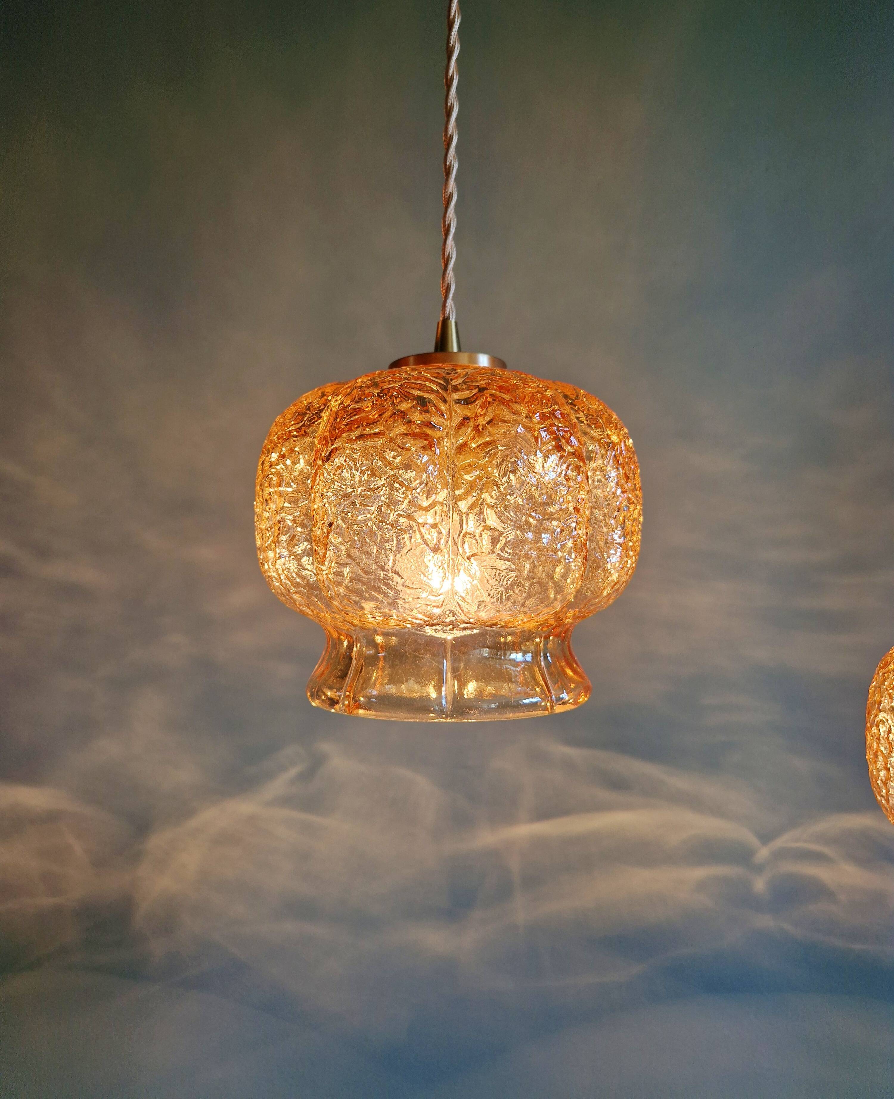 Vintage amber glass pendant (5 available), 1960s-70s