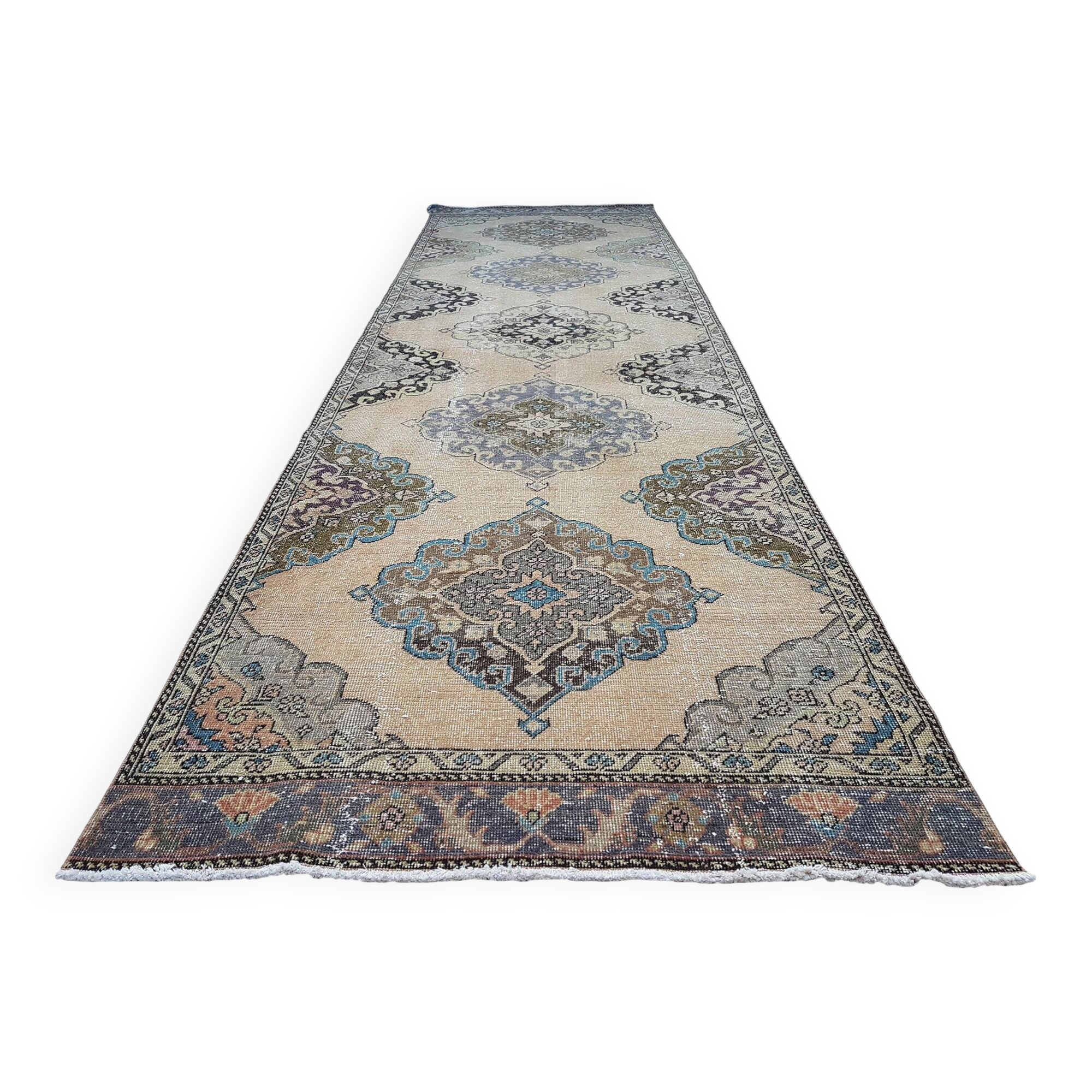 Vintage Turkish hallway rug 113x388 cm