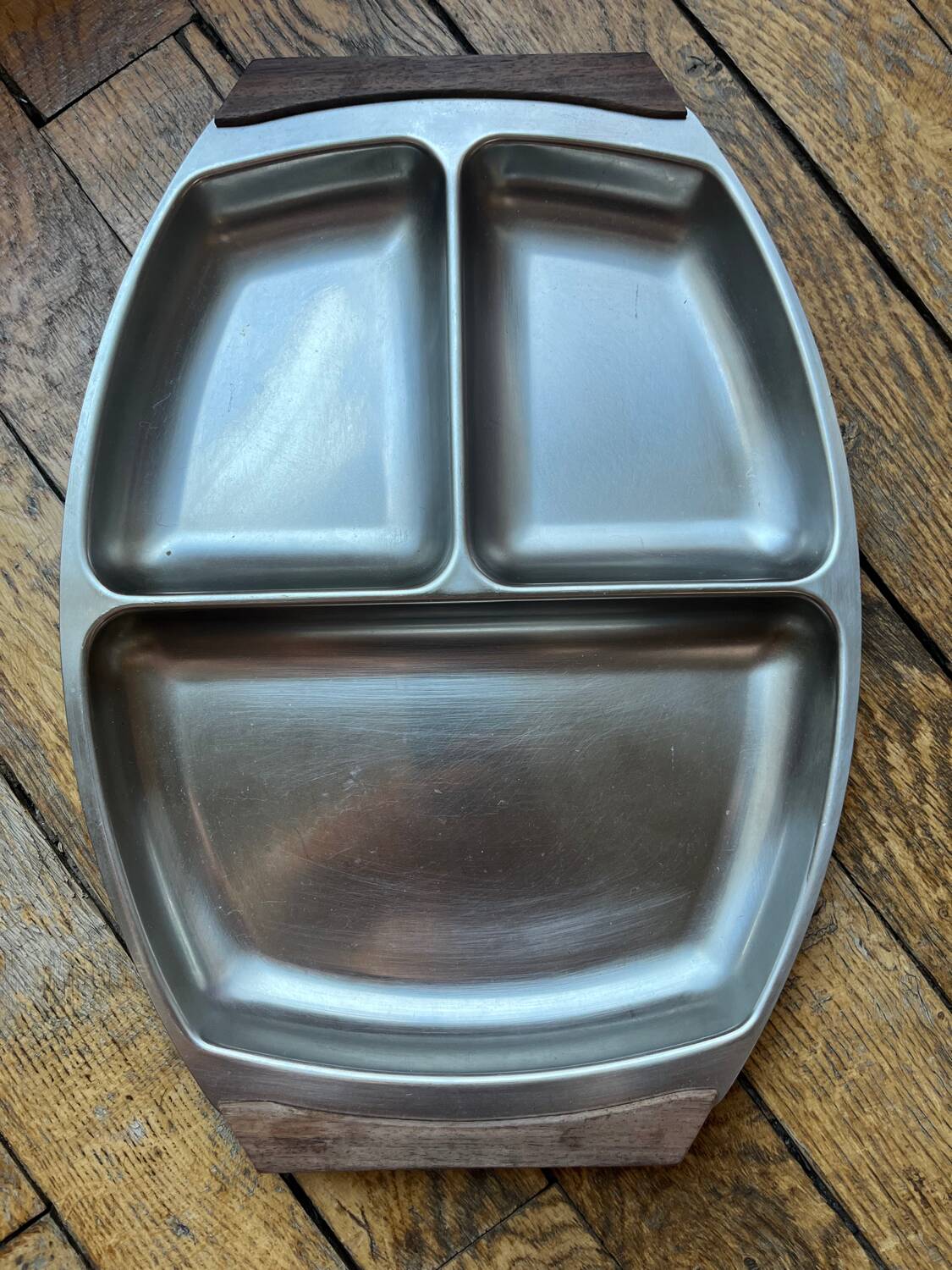 Scandinave. 3 plateaux de service palissandre inox