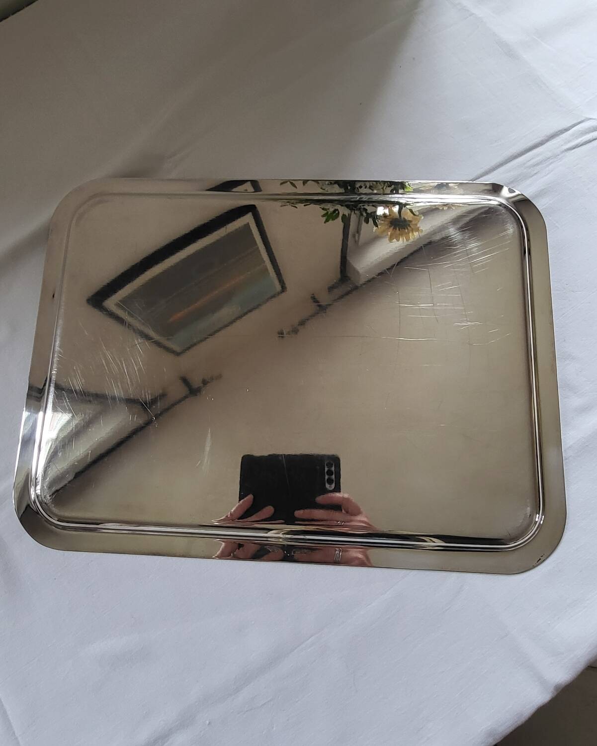 Large Silver Metal Serving Tray