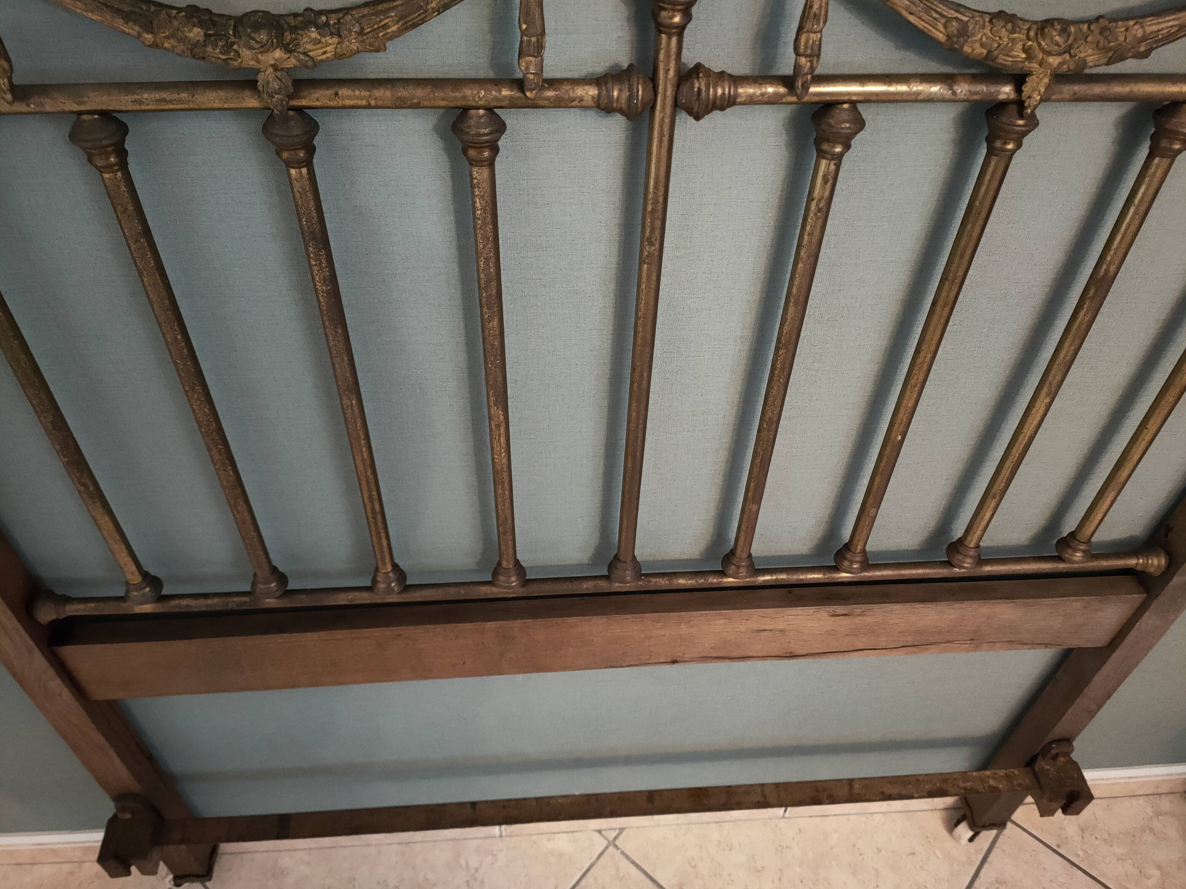 Oak and brass headboard from the 20s-30s