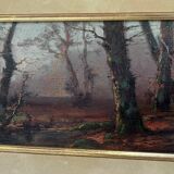 Tableau HSP "Paysage animé de sous bois" + cadre Galerie mi-XX°