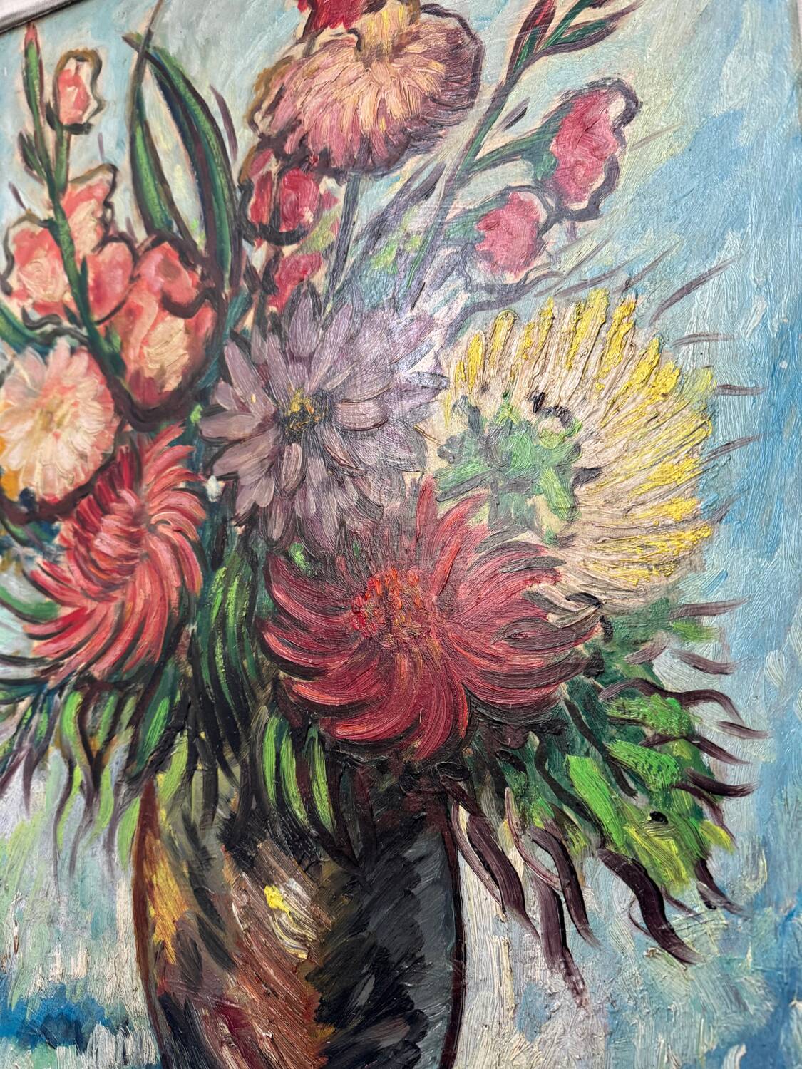 Peinture nature morte colorée 20ème cadre E.Bouche