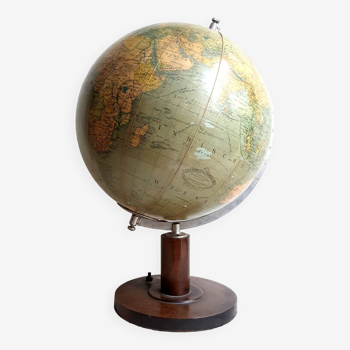 Globe terrestre Art Déco Verre éclairant par Columbus Verlag, Allemagne Vintage des années 30