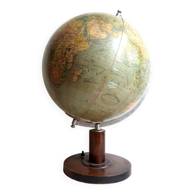 Globe terrestre Art Déco Verre éclairant par Columbus Verlag, Allemagne Vintage des années 30