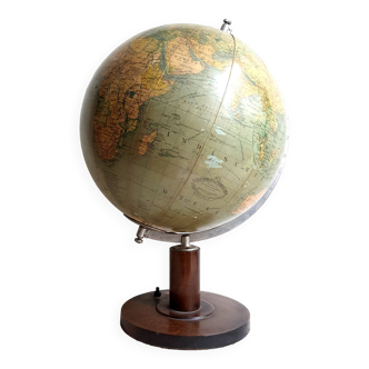 Globe terrestre Art Déco Verre éclairant par Columbus Verlag, Allemagne Vintage des années 30