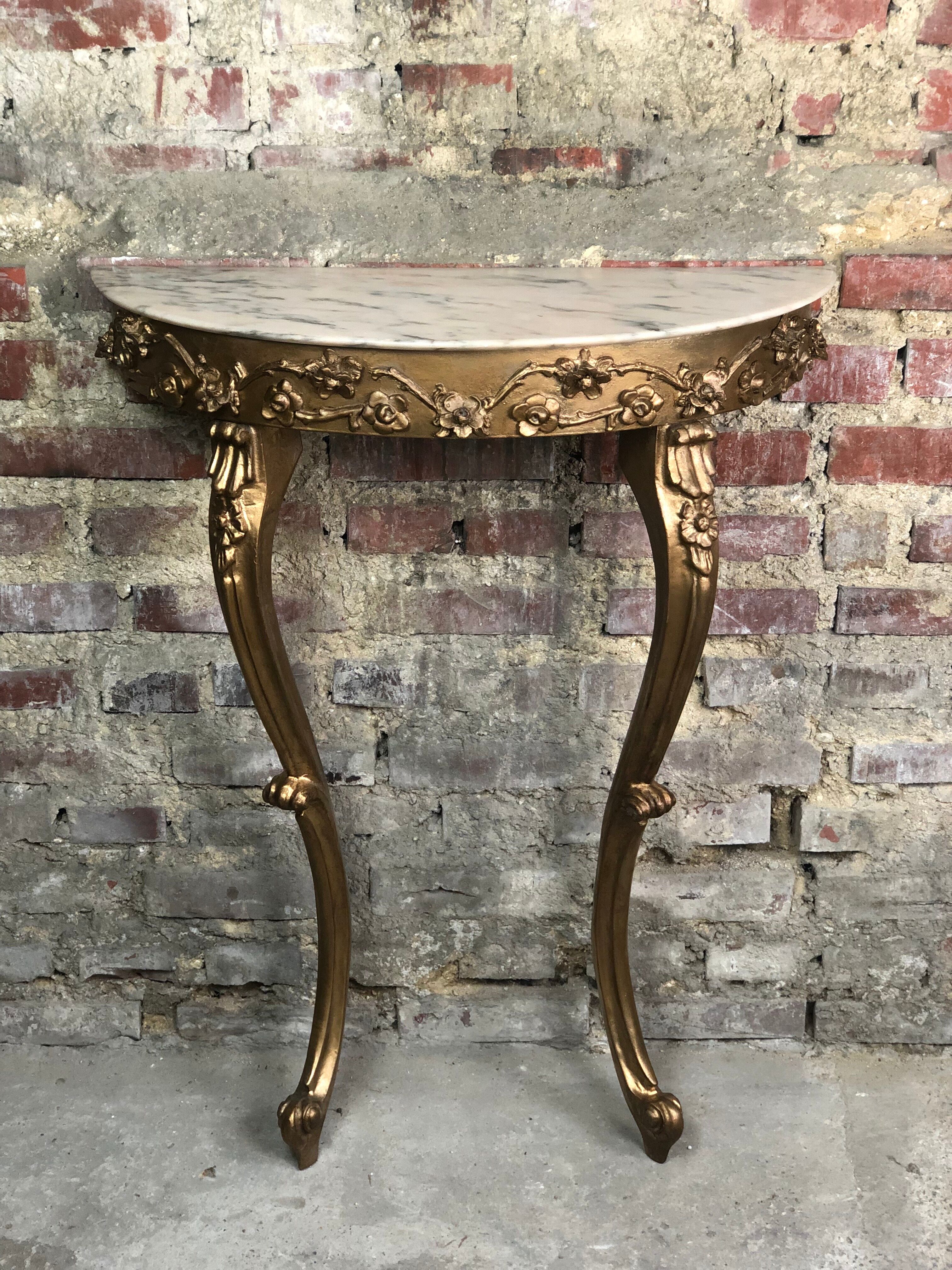 Louis XV style console in carved wood with marble top