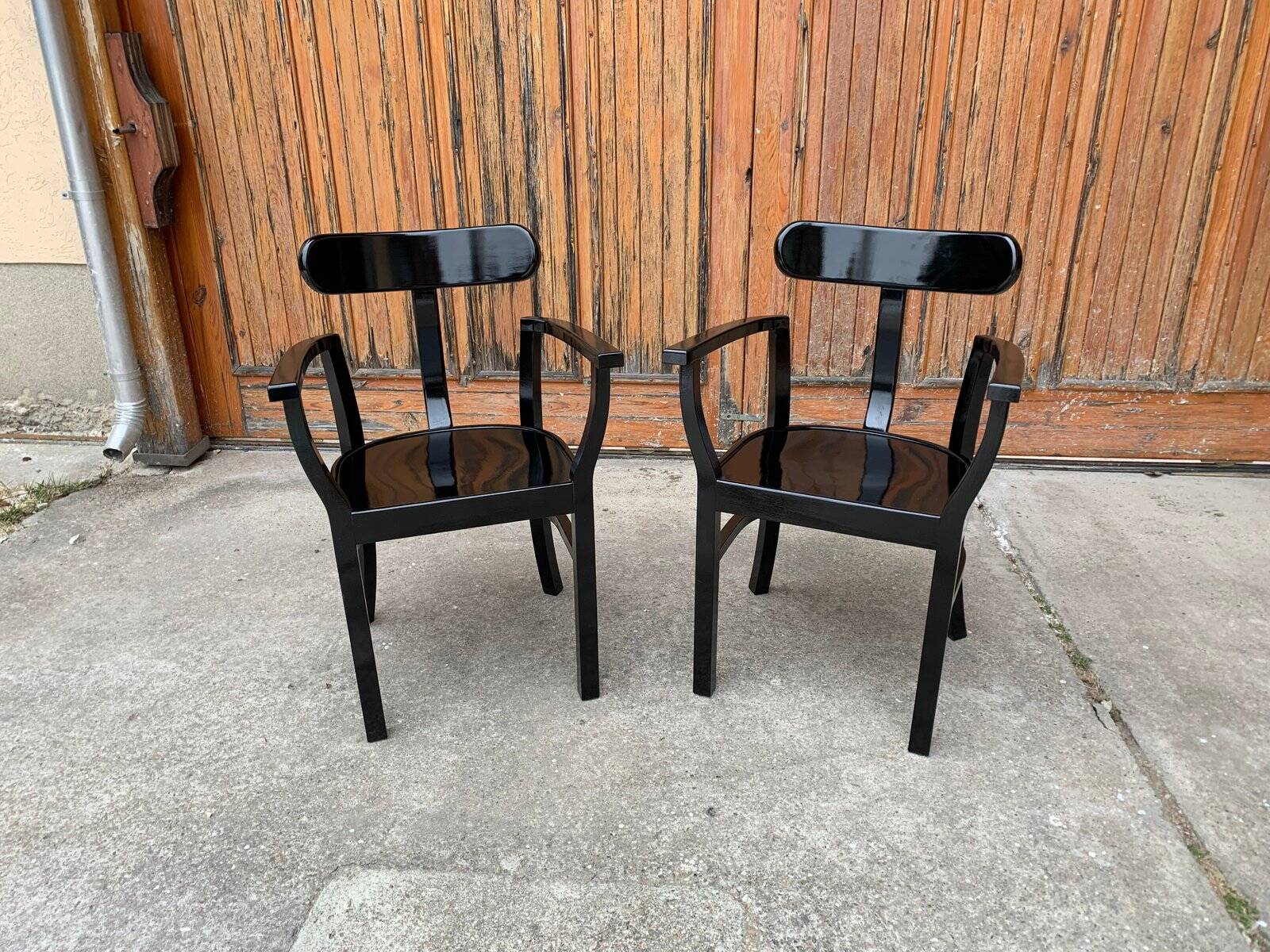 Paire de chaises Art Déco en bois laqué noir par Lajos Kozma, 1920s