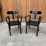 Pair of Art Deco chairs in black lacquered wood by Lajos Kozma, 1920s