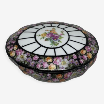 Bonbonnière box jewelry porcelain floral pattern roses art deco