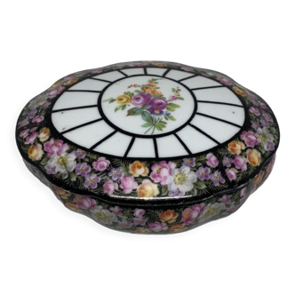 Bonbonnière boite bijoux porcelaine motif floral roses art déco