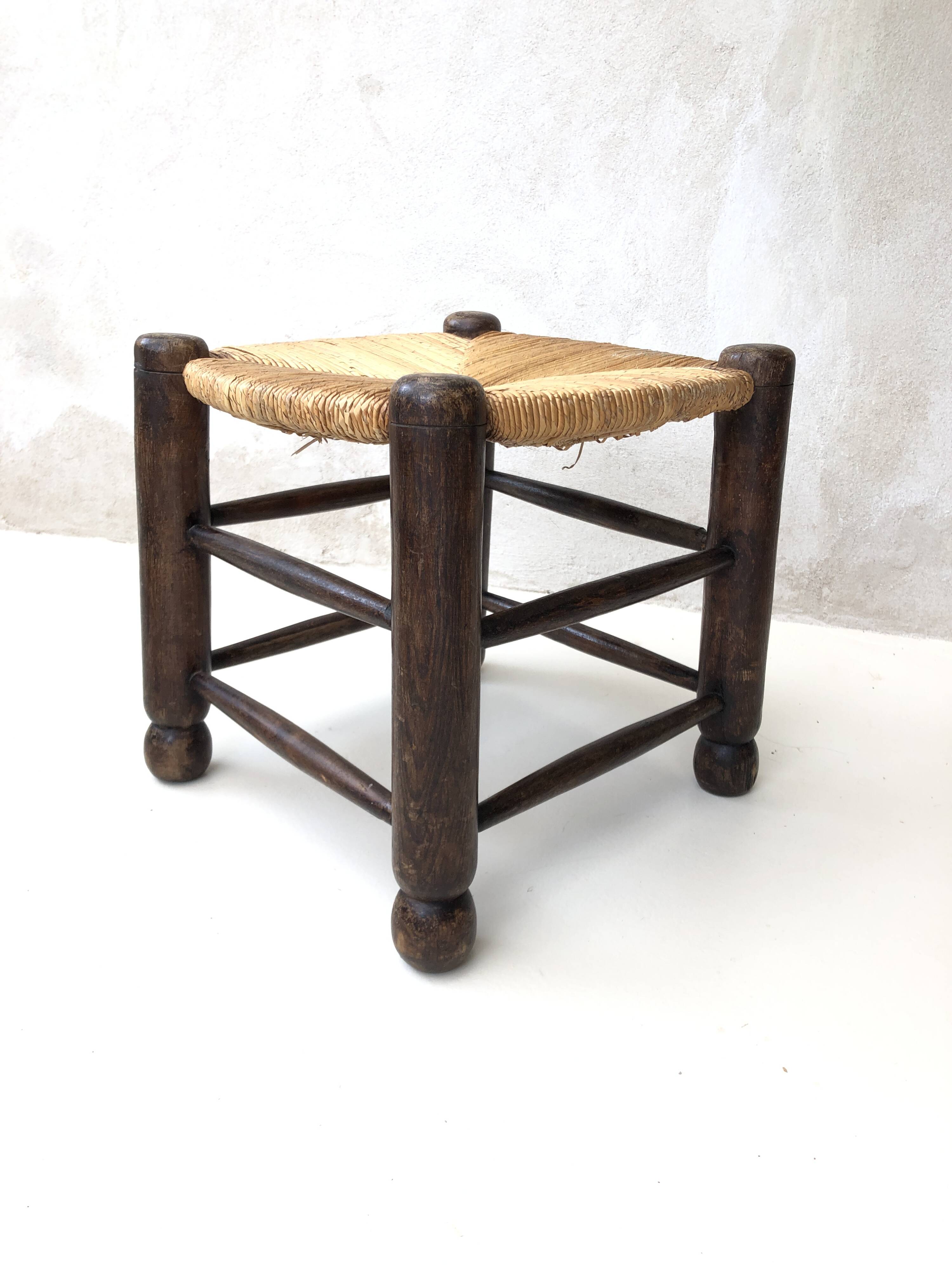 Oak and straw stool