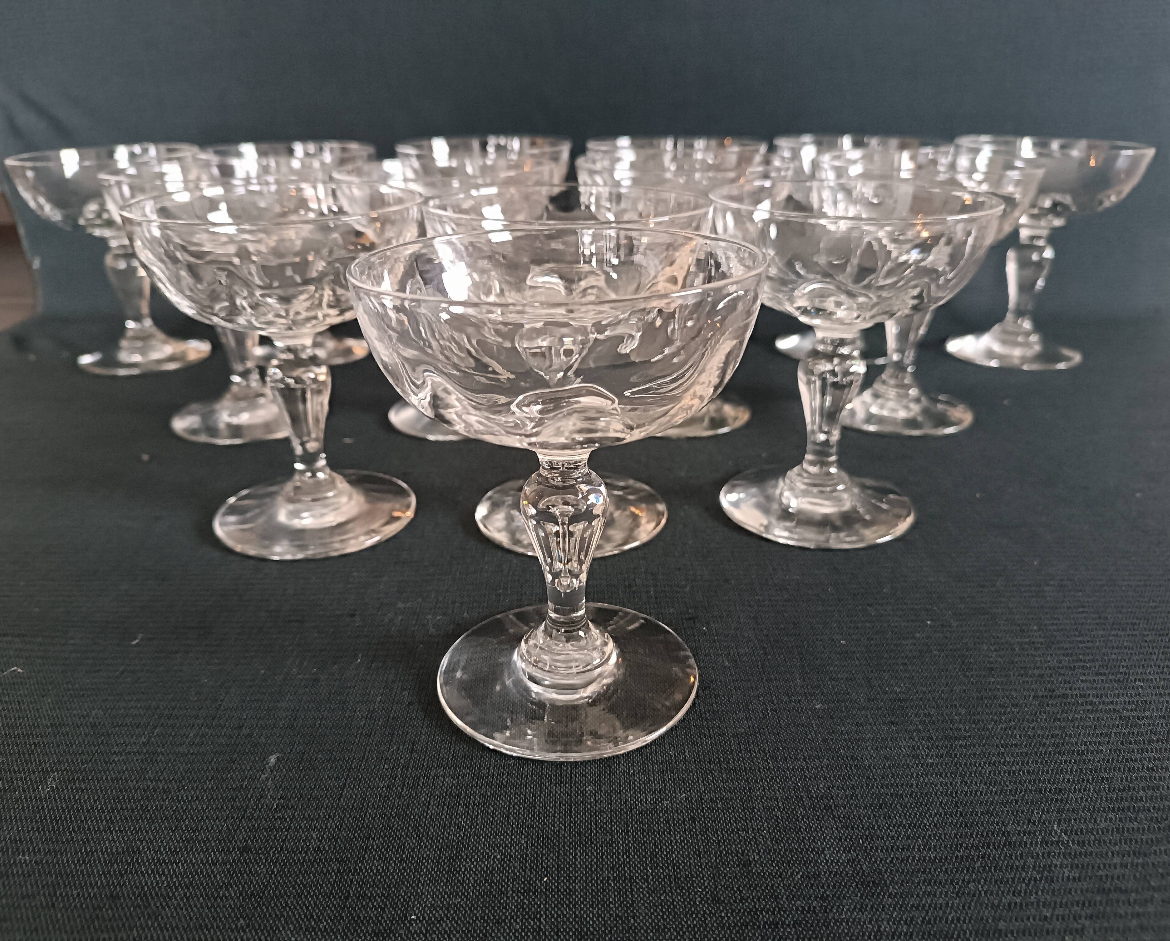 14 Champagne glasses in 19th century blown glass