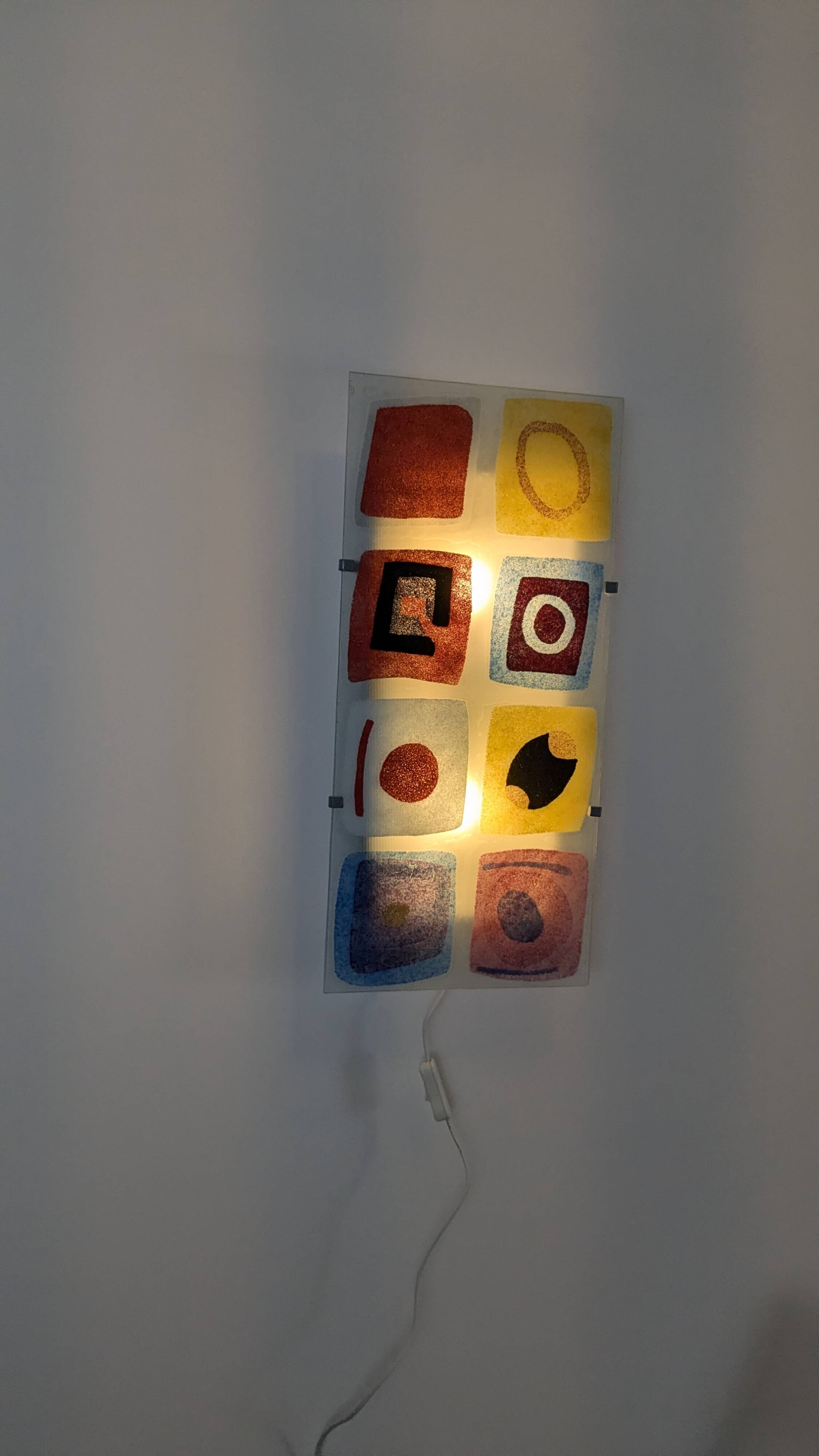 IKEA Gyllen wall lamp in decorated glass, Scandinavian design.