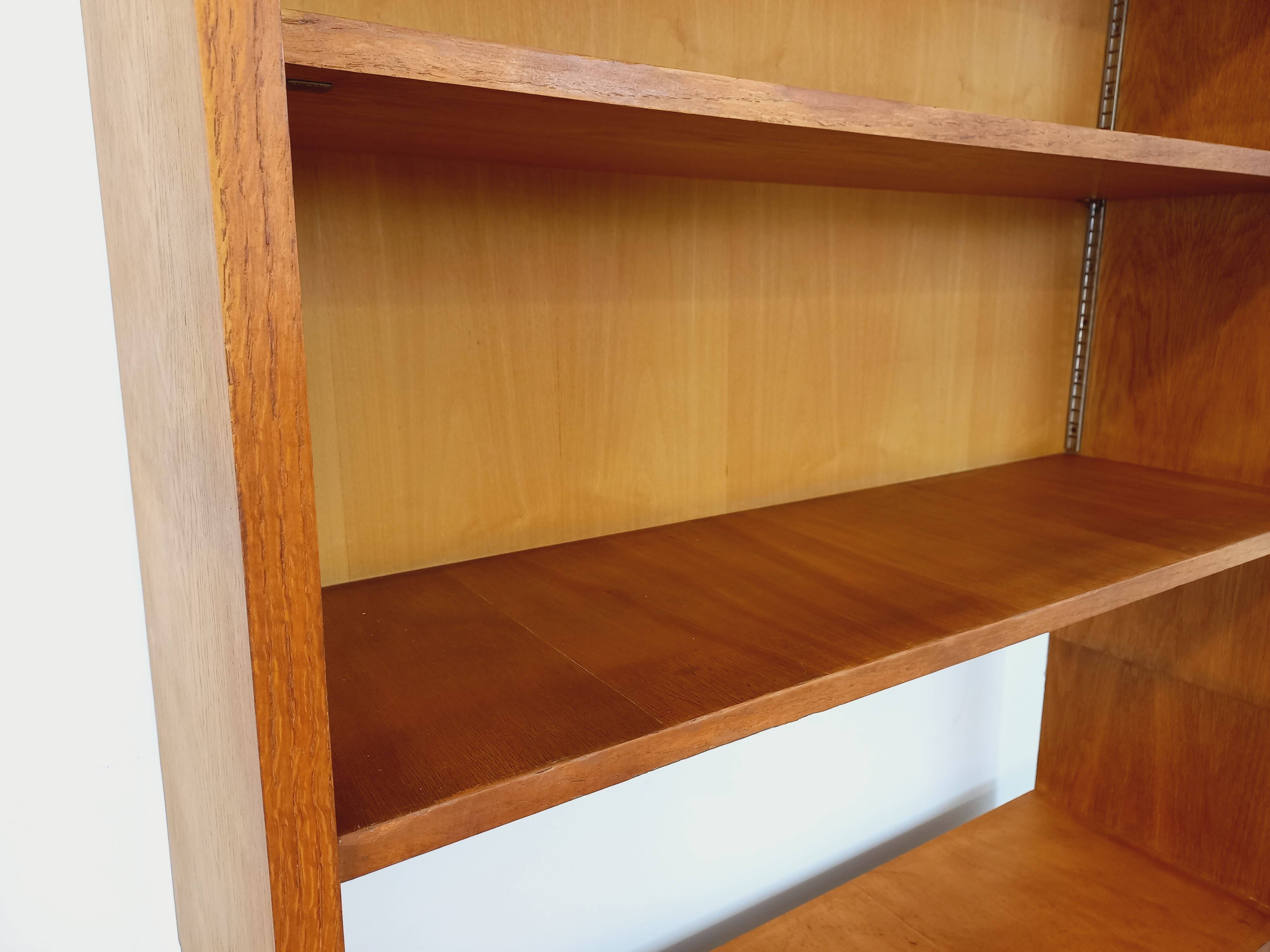 Large vintage oak wood bookcase shelf from the 50s 60s