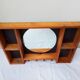Étagère bois miroir rond année 80