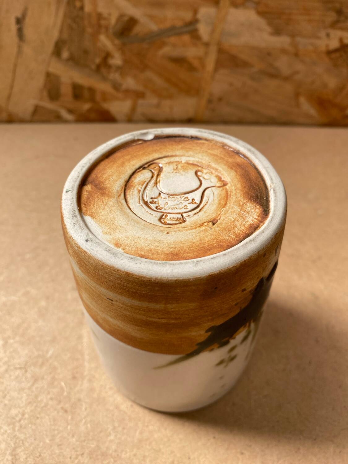 Antique Pot Cup Pottery Dove Stoneware Beige Brown Vintage