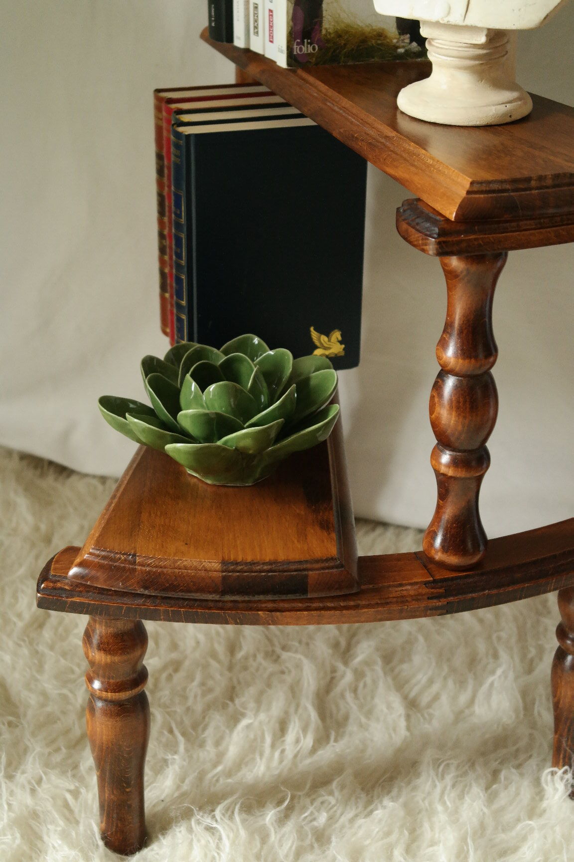 Vintage Beech Library Staircase Shelf