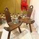 Set of 2 brutalist wooden tripod chairs – Spain 1970s