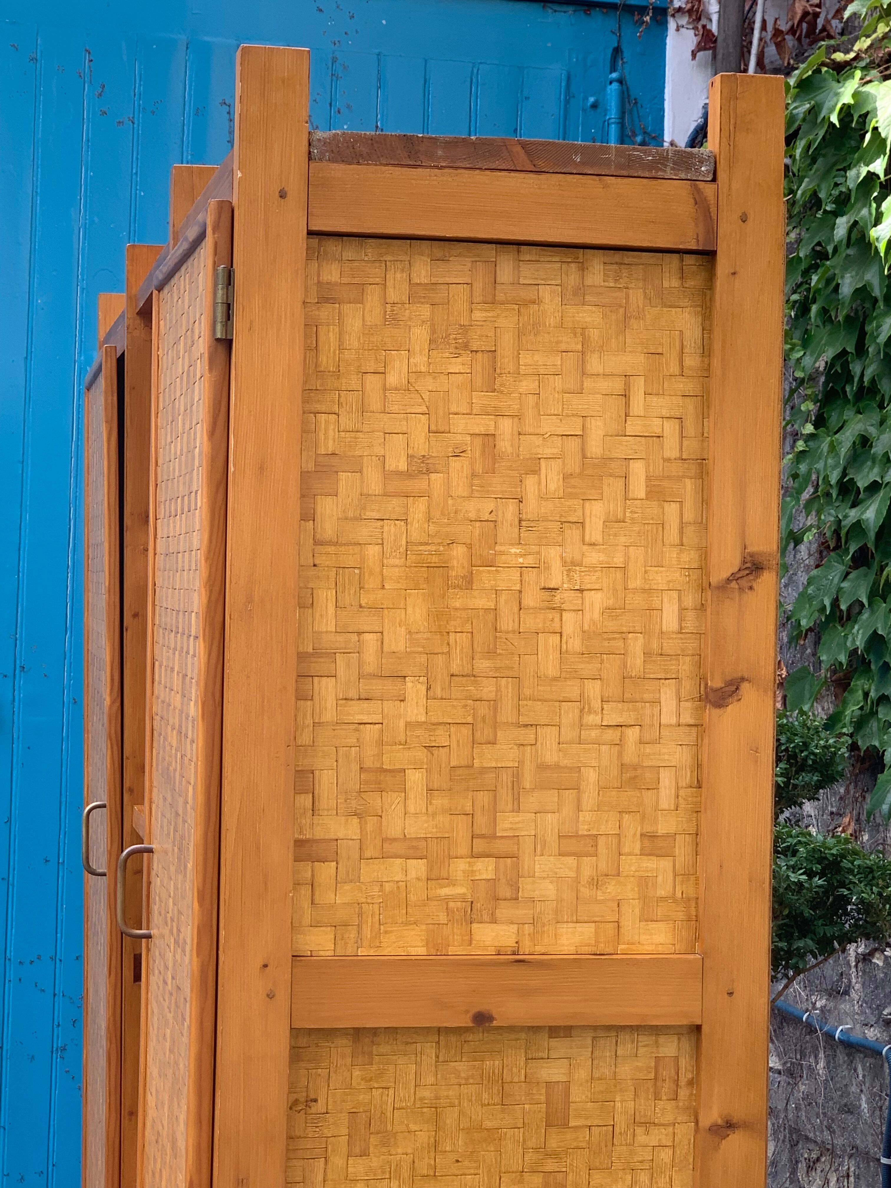 Bamboo cabinet woven and modular pine vintage 1960