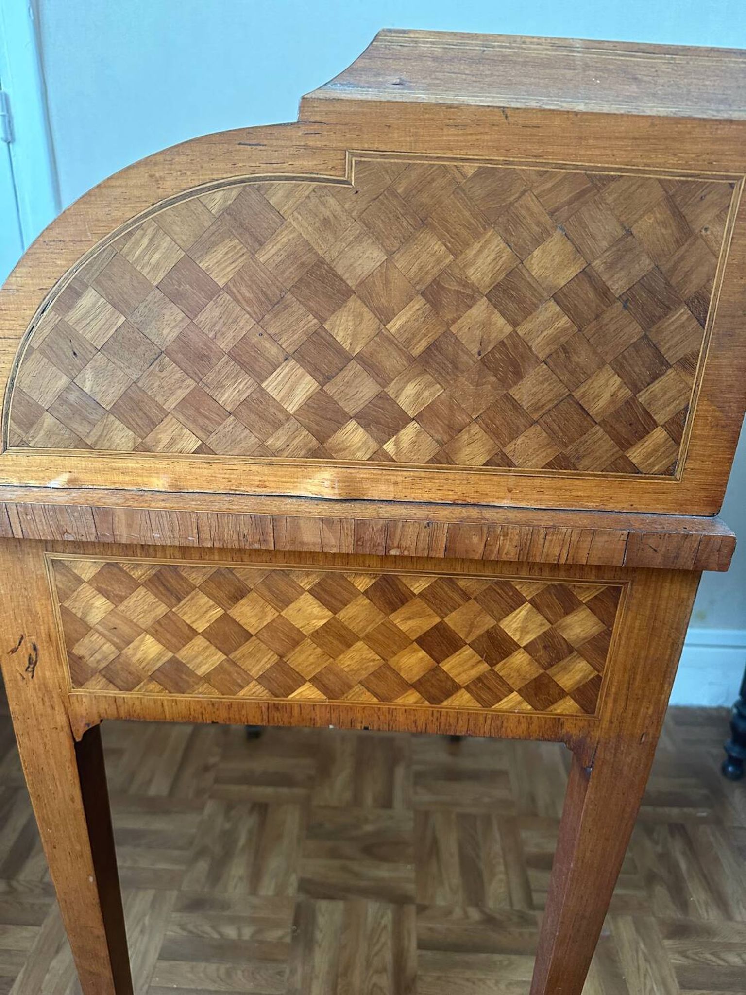 Cylindrical desk in cubic marquetry Louis XVI style late 19th, early 20th century