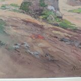 Watercolor by henri chartier: village streets around 1900, military painter