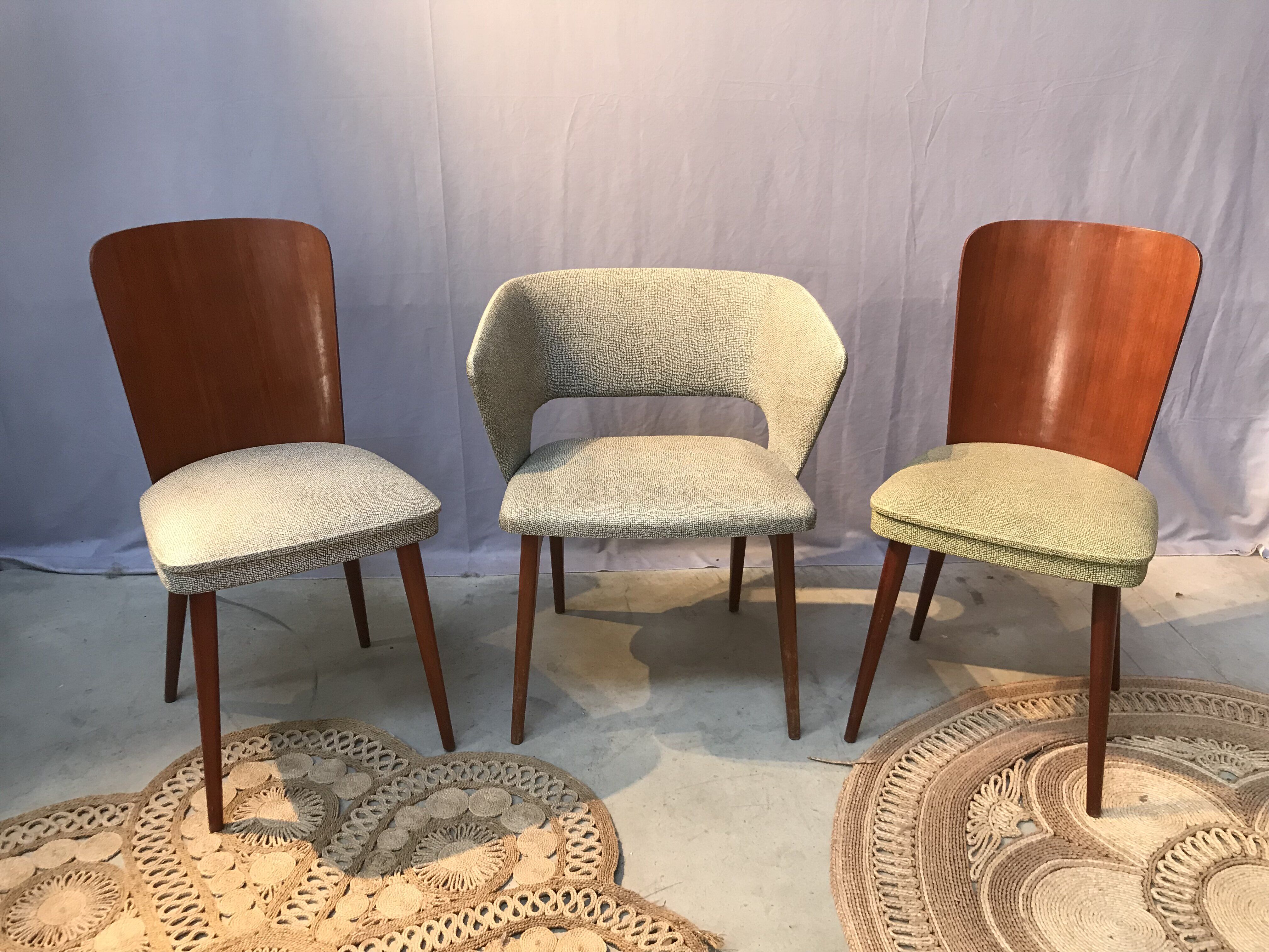 Set of 4 chairs and 1 armchair design 50s