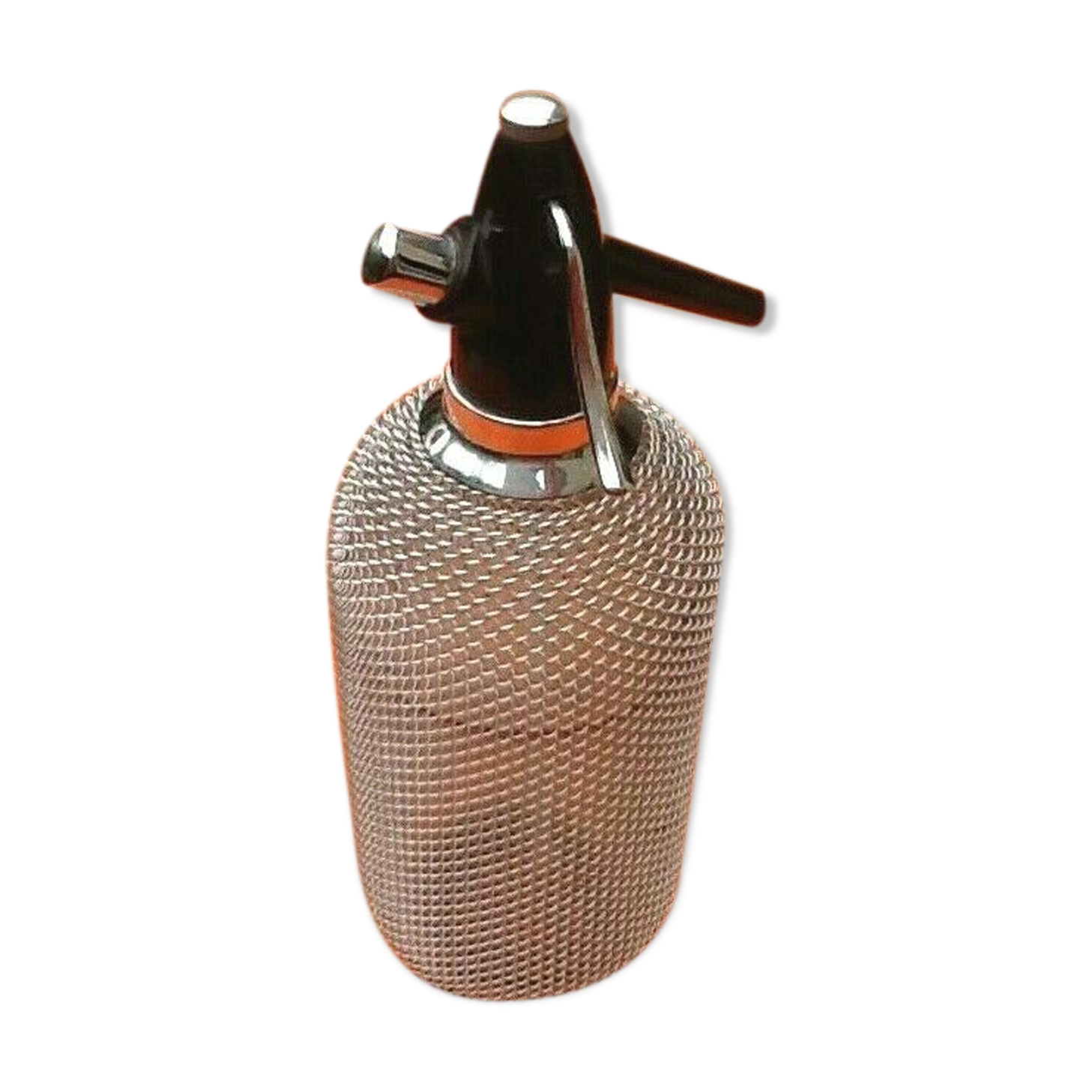 Seltz water siphon Glass body harmoniously meshed with translucent filaments