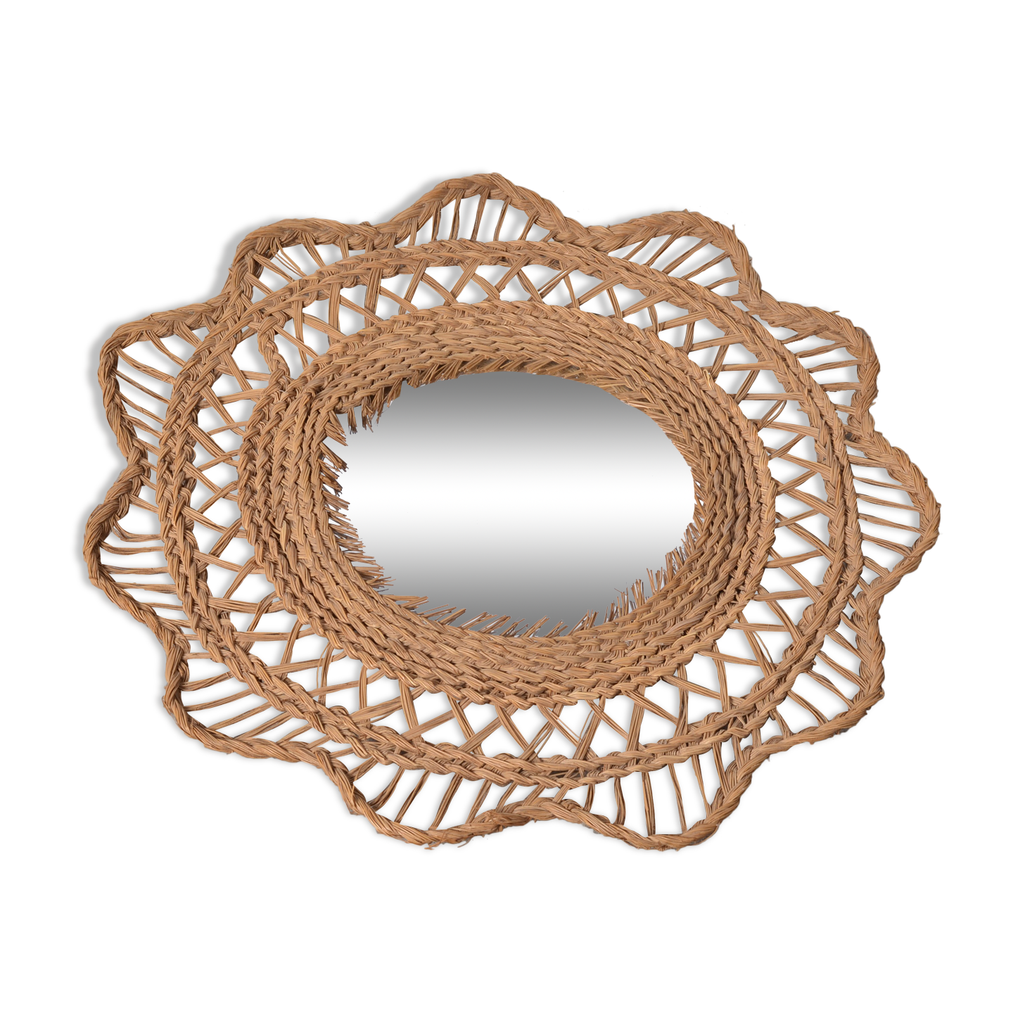 Sun mirror in woven rattan, 60 cm