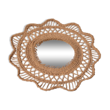 Miroir soleil en rotin tressé, 60 cm