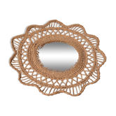 Miroir soleil en rotin tressé, 60 cm