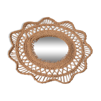 Sun mirror in woven rattan, 60 cm